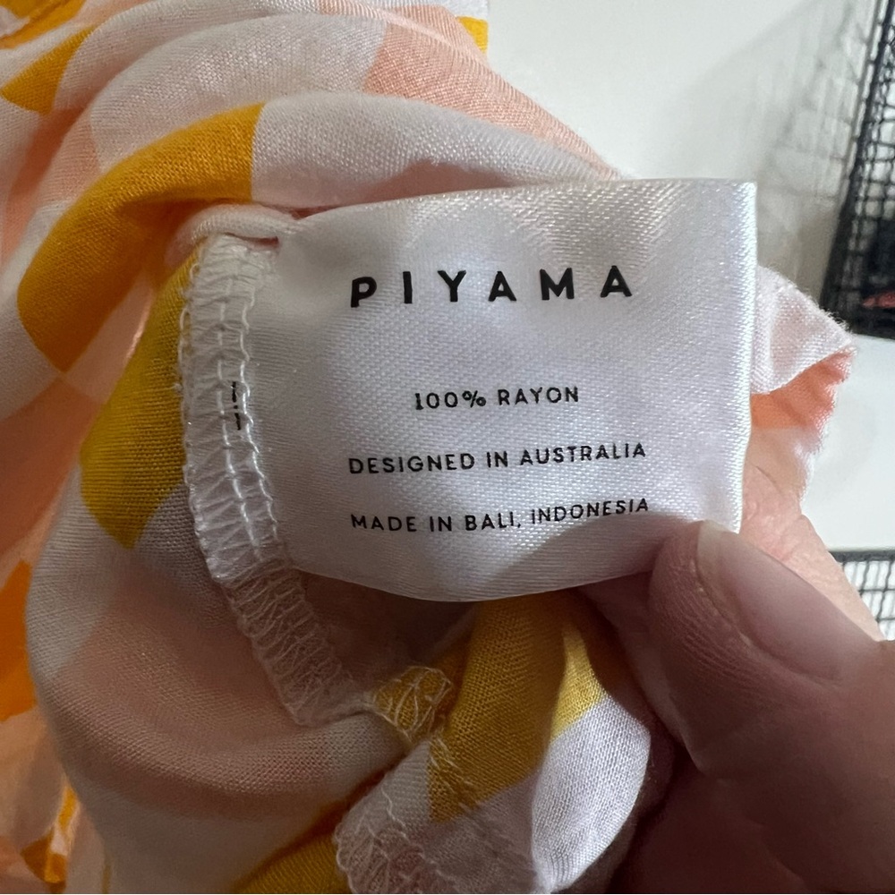 Piyama Checkered Pajama Shirt M Pink Yellow White Button‎ Down 100% Rayon Bali - Picture 4 of 5